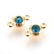 304 Stainless Steel Rhinestone Links connectors, Flat Round, Golden, Aquamarine, 12x6.5x4mm, Hole: 2mm
