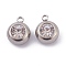 201 Stainless Steel Rhinestone Charms, Birthstone Charms, Flat Round, Stainless Steel Color, Crystal, 13x10x6mm, Hole: 1.8mm