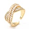 Clear Cubic Zirconia Criss Cross Open Cuff Ring, Brass Wide Chunky Ring for Women, Cadmium Free & Lead Free, Real 18K Gold Plated, US Size 6 1/2(16.9mm)