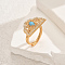 Hollow Geometric Brass Micro Pave Adjustable Finger Rings for Women, Half Round, Golden, Turquoise, 23x14mm, Inner Diameter: Adjustable