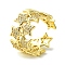 Brass Micro Pave Cubic Zirconia Open Cuff Rings, Cadmium Free & Lead Free, Star, Real 16K Gold Plated, US Size 8(18.1mm)
