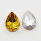 Glass Pointed Back Rhinestone, Back Plated, Faceted, Teardrop, Gold, 18x13x6mm