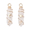 2Pcs 2 Styles Natural Quartz Crystal Double Terminated Pointed Pendants, Brass Moon Star Charms with Copper Wire Wrapped, Light Gold, 35.5~36.5x11x11.5~13mm, Hole: 3.5~4mm, 1pc/style