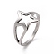 Non-Tarnish 201 Stainless Steel Star Finger Ring, Hollow Wide Ring for Women, Stainless Steel Color, US Size 6 1/2(16.9mm)