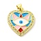Real 18K Gold Plated Brass Clear Cubic Zirconia Pendants, with Enamel, Cadmium Free & Nickel Free & Lead Free, Heart with Evil Eye, Colorful, 21x19.5x2.5mm, Hole: 5x3.5mm