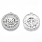 Brass Micro Pave Cubic Zirconia Pendants, Nickel Free, Flat Round with Sun, Clear & Black, Real Platinum Plated, 33x30x4mm, Hole: 2mm