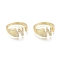 Brass Micro Pave Clear Cubic Zirconia Cuff Rings, Open Rings, Real 18K Gold Plated, Letter, Letter.W, US Size 6(16.5mm), W: 9.5x8mm