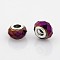 Faceted Glass European Beads, Large Hole Rondelle Beads, with Silver Color Plated Brass Cores, Full Purple Plated, 14x9mm, Hole: 5mm