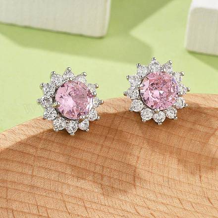 Серьги-гвоздики из латуни с микропаве из прозрачных кубических цирконий для женщин EJEW-G428-17P-1
