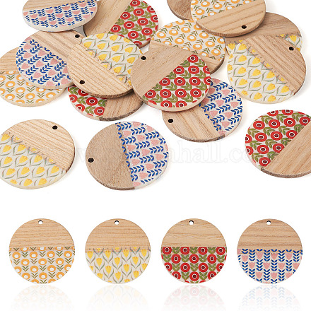 16 шт. подвески из смолы и дерева с двухцветной печатью WOOD-BT0001-13-1