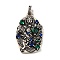 Rack Plating Brass Micro Pave Cubic Zirconia with Sea shell Pendants, Cadmium Free & Lead Free, Oval, Antique Silver, 38.5x24x4.5mm, Hole: 5x3.5mm