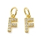 Brass Micro Pave Cubic Zirconia Pendants, Cadmium Free & Nickel Free & Lead Free, with Jump Ring, Letter F, 9x4x1.5mm, Hole: 3.6mm