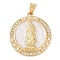 Rack Plating Brass Micro Pave Clear Cubic Zirconia Pendants, with Enamel and ABS Plastic Beads, Long-Lasting Plated, Cadmium Free & Lead Free, Real 18K Gold Plated, Virgin Mary Charm, Flat Round, 24.5x22x3mm, Hole: 4.5x3mm