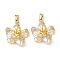 Brass Micro Pave Cubic Zirconia Pendants, with Enamel, Flower, Real 18K Gold Plated, White, 16x15x5.5mm, Hole: 2.5x5mm