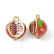 Brass Enamel Charms, Imitation Fruit, Light Gold, Pomegranate Charm, Dark Red, 11.5x10x6mm, Hole: 1.2mm