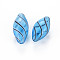 Transparent Handmade Blown Glass Globe Beads, Stripe Pattern, Rice, Light Sky Blue, 23.5~26x11.5~13mm, Hole: 1~2mm