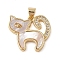 Brass Micro Pave Clear Cubic Zirconia Pendants, with Shell, Cadmium Free & Lead Free, Cat Shape, Real 18K Gold Plated, 18.5x20.5x2.5mm, Hole: 4x3.5mm