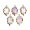 Natural Amethyst Faceted Leaf Pendants, Rack Plating Brass Charms, Golden, 23x13.5x5.5mm, Hole: 1.2mm