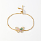 Link Brass Micro Pave Cubic Zirconia Slider Bracelets, Box Chain Bracelets for Women, Real 18K Gold Plated, Butterfly, Inner Diameter: 2-1/8~2-3/4 inch(5.5~7cm)