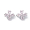 Brass Pave Misty Rose Cubic Zirconia Multi-Strand Links, 3-Hole, Flower, Platinum, 9x11x6.5mm, Hole: 1.2mm