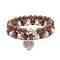 Wood & Synthetic Howlite Beaded Stretch Bracelet Sets, 3D Buddha Head & Heart Alloy Charm Stackable Bracelets for Women, Antique Silver, Inner Diameter: 2-1/4 inch(5.7cm), 2pcs/set