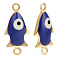 40Pcs Brass Enamel Connector Charms, Real 18K Gold Plated, Fish with Evil Eye Pattern, Marine Blue, 6.5x14x4mm, Hole: 1mm