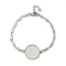 304 Stainless Steel Link Chain Bracelet Making, with Flat Round Tray and Lobster Claw Clasps, Stainless Steel Color, Non-Tarnish, Flower, 7-1/4 inch(18.3cm), Tray: 18mm