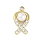 Ion Plating(IP) 304 Stainless Stee Micro Pave Cubic Zirconia Pendants, with Acrylic Imitation Pearl, Manual Polishing, Ribbon Charms, Real 18K Gold Plated, 13.5x7x5mm, Hole: 1.5mm