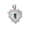 Rack Plating Brass & Cubic Zirconia Shell Pendants, Cadmium Free & Lead Free, Long-Lasting Plated, Heart, Platinum, Gainsboro, 17x15x2.8mm, Hole: 3.5x4.2mm