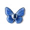 Transparent Epoxy Resin Cabochons, Butterfly, with Gold Foil & Rhinestone & ABS Imitation Pearl & Magnet & Paper Card, Royal Blue, 32x39.5x11mm
