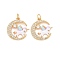 Rack Plating Brass Micro Pave Cubic Zirconia Pendants, with Enamel and Jump Rings, Cadmium Free & Lead Free & Nickle Free, Moon with Unicorn, Real 18K Gold Plated, 19x17.5x3mm, Hole: 3.6mm