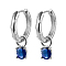S925 Sterling Silver Flat Round Hoop Earrings, with Cubic Zirconia, Silver, Dark Blue, 22x4x10mm