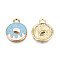 Eco-Friendly Zinc Alloy  Pendants, with Enamel, Donut, Cadmium Free & Nickel Free & Lead Free, Golden, Light Cyan, 18.5x14.5x2mm, Hole: 2mm