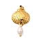 304 Stainless Steel Pendants, Shell Shape Charm, with Jump Ring and Plastic Imitation Pearl, Ion Plating(IP), Real 18K Gold Plated, 27x14.5x5mm, Hole: 2.5mm