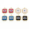 Rack Plating Printed Alloy Pendants, with Enamel and ABS Plastic Imitation Pearl, Cadmium Free & Nickel Free & Lead Free, Square with Evil Eye, Light Gold, Mixed Color, 33x29.5x3.5mm, Hole: 2mm