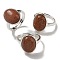 Synthetic Goldstone Oval Adjustable Rings, Lead Free & Cadmium Free, Silver Plated Brass Finger Rings for Women Men, Oval: 18x14mm, Inner Diameter: 18mm