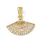 Brass Micro Pave Cubic Zirconia Pendants, with Enamel, Fan, Real 18K Gold Plated, Old Lace, 12.5x17x2mm, Hole: 2.5x5mm