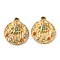 Ion Plating(IP) 304 Stainless Steel Pendants, with Colorful Rhinestones, Flat Round with Eye Charm, Real 18K Gold Plated, 18x15.5x3.5mm