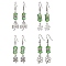 4 Pairs 4 Styles Alloy Clover Dangle Earrings, Green Glass Beaded Saint Patrick's Day Earrings, Platinum, 49~56x10~14mm, 1 Pair/style