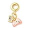Brass Enamel European Dangle Charms, Game Controller with Colorful Cubic Zirconia, Golden, Rack Plating, Long-Lasting Plated, Cadmium Free & Lead Free, Pink, 24mm, Hole: 4.5mm