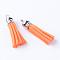 Faux Suede Tassel Pendant Decorations, with CCB Plastic Cord Ends, Platinum, Dark Orange, 35~37x10mm, Hole: 1.8mm
