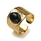 Ion Plating(IP) 304 Stainless Steel Open Cuff Rings, Synthetic Turquoise Oval Wide Band Rings for Women Men, Real 18K Gold Plated, Adjustable