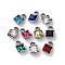 304 Stainless Steel Rhinestone Pendants, Square Charms, Mixed Color, Stainless Steel Color, 8x5x3mm, Hole: 1.6mm