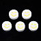 Handmade Polymer Clay Beads, for DIY Jewelry Crafts Supplies, Flat Round with Smiling Face, Yellow, 10x4~4.5mm, Hole: 1.8mm