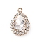 Alloy Rhinestone Pendants, Light Gold Tone Teardrop Charms, Crystal, 23x15.5x6.5mm, Hole: 2mm