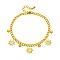 Sunflower & Round Bead Brass Charm Bracelets, Curb Chain Bracelets for Women, with Natural Shell, Golden, 5-7/8 inch(15cm)
