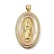 Brass Micro Pave Cubic Zirconia Shell Pendants, Cadmium Free & Lead Free, Real 18K Gold Plated, Virgin Mary, Oval, 32.5x20x2.5mm, Hole: 3.5x5mm
