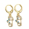 Real 18K Gold Plated Brass Dangle Leverback Earrings, with Enamel and Cubic Zirconia, Evil Eye & Moon, White, 31.5x9mm