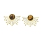304 Stainless Steel Natural Tiger Eye Boho Stud Earrings, Flat Round, Real 18K Gold Plated, 28.5x40mm