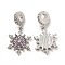 Rack Plating Alloy Violet Rhinestone European Dangle Charms, Large Hole Charms, Christmas, Snowflake, Platinum, 32mm, Snowflake: 21x16.5x2.7~3mm, Hole: 4.5~4.6mm